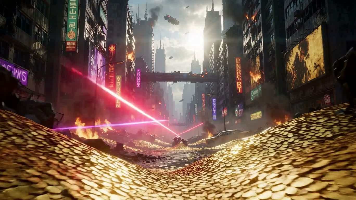 霓虹末日中的金币狂欢 — AI video creation
