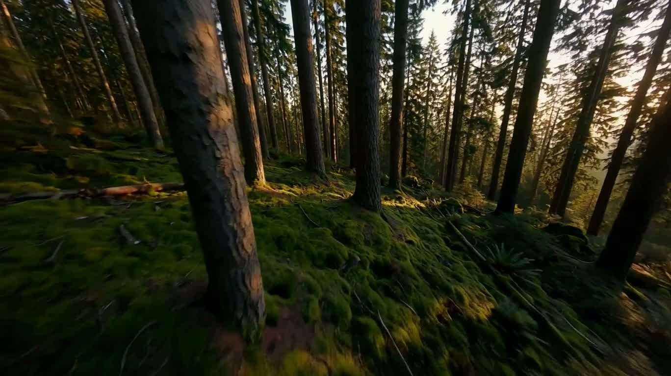 晨雾古堡·松林低空穿行 — AI video creation
