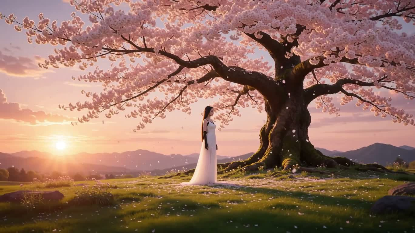 樱花树下的花灵蜕变 — AI video creation