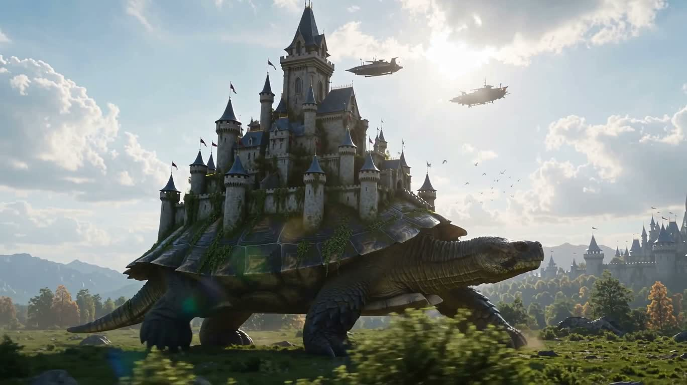 Le paisible royaume du château de la tortue géante — AI video creation