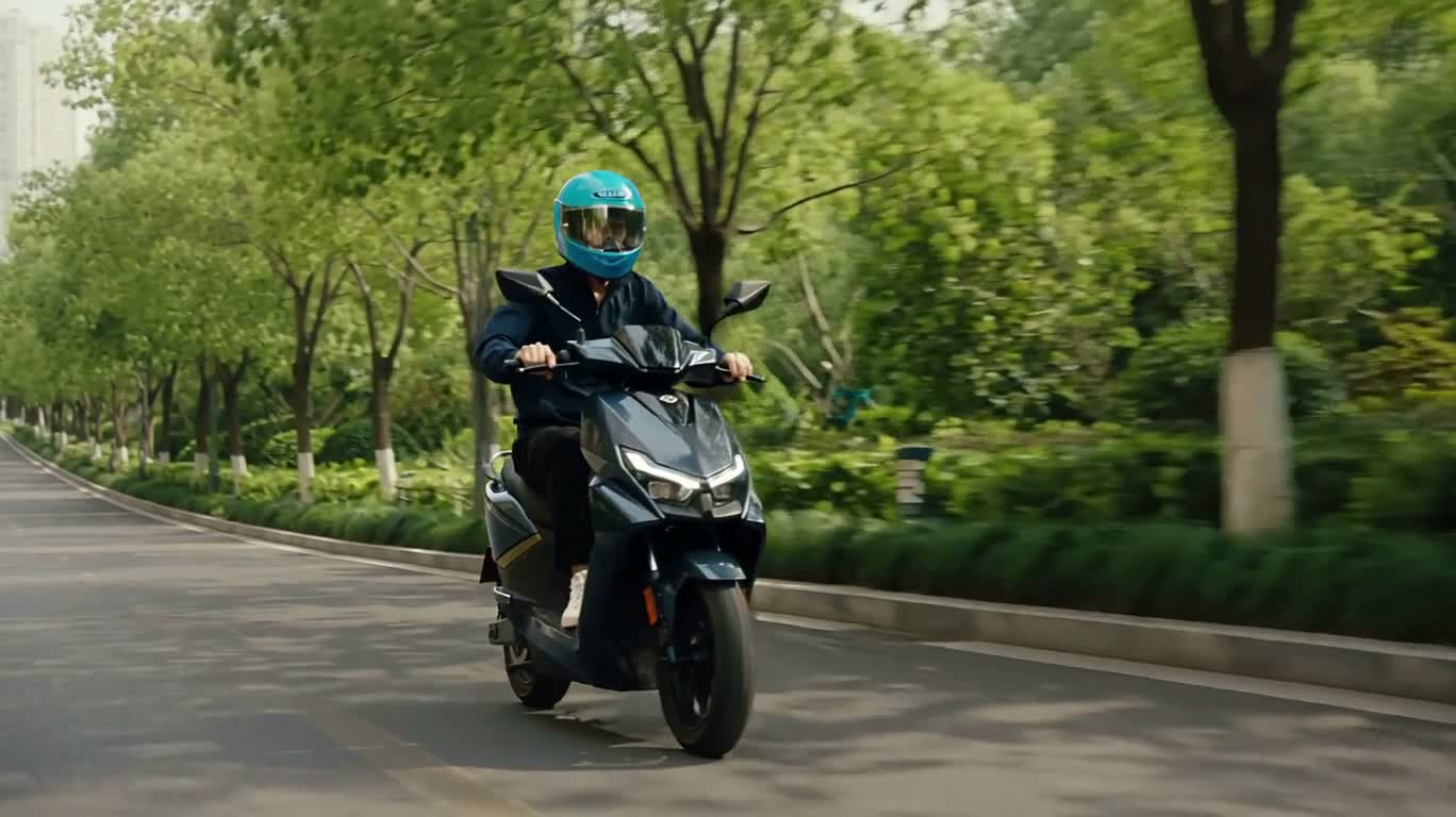 晴日坡道上的电动滑板车 — AI video creation