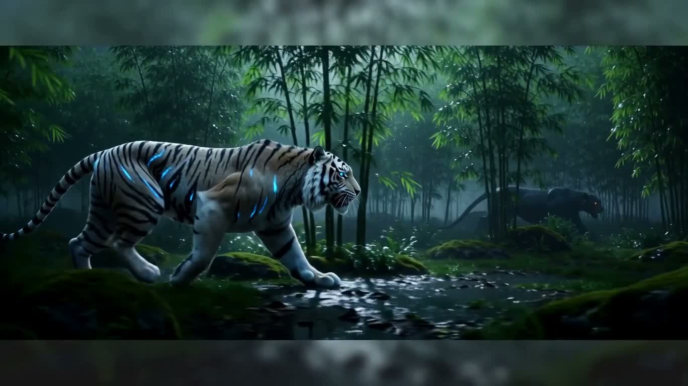 月影竹林:灵虎对决虚空黑豹 — AI video creation