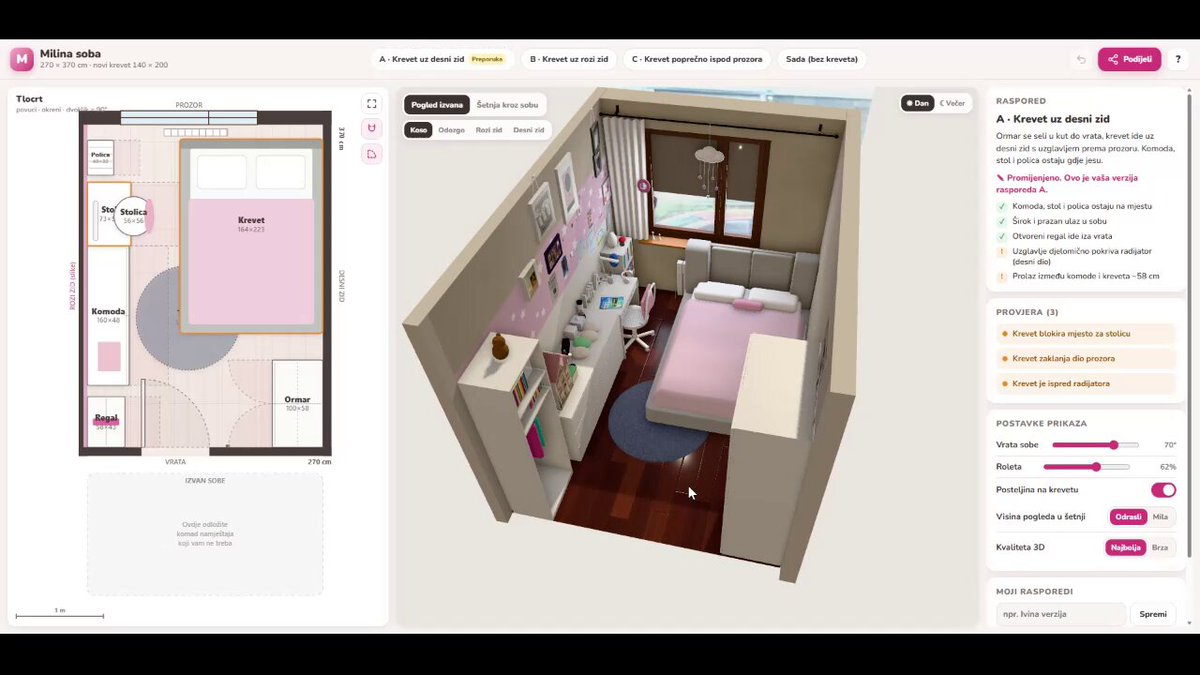 新床摆放的3D房间预览 — AI video creation