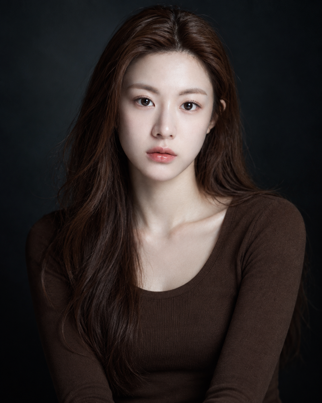 暗调极简光影中的成年女性高级时尚人像 — AI image creation