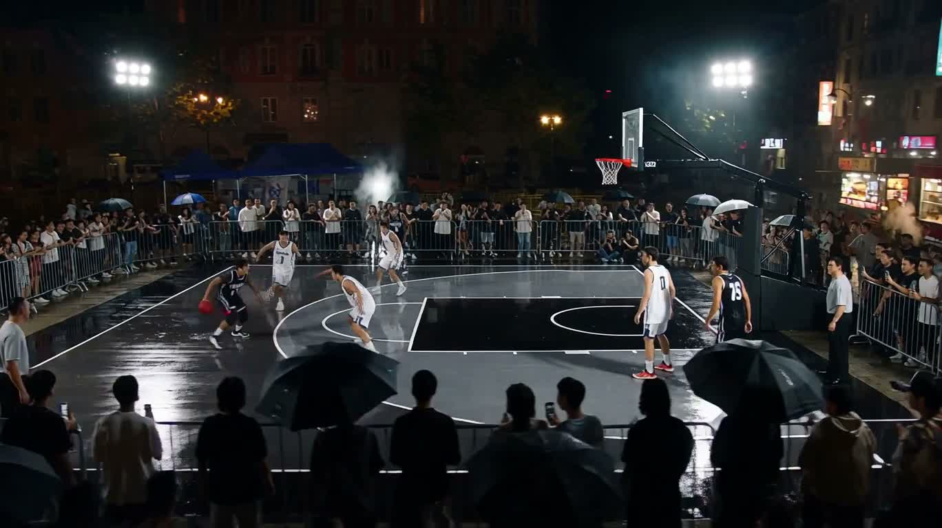 雨夜街头篮球 — AI video creation