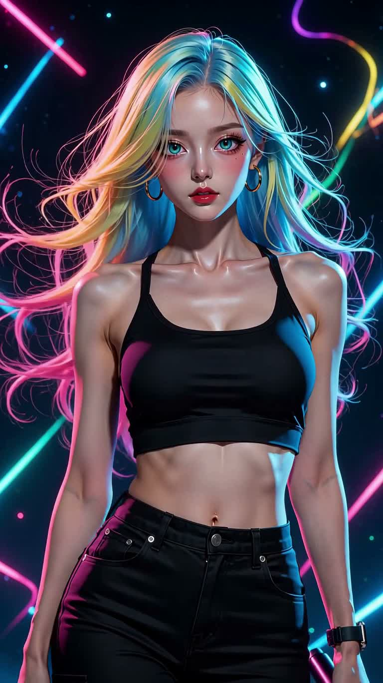 Chân dung nhảy múa dưới đèn neon — AI video creation