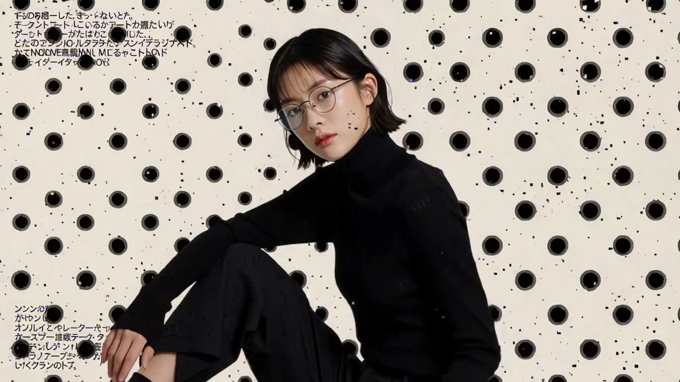 青と白の幾何学ファッションポートレート変容 — AI video creation