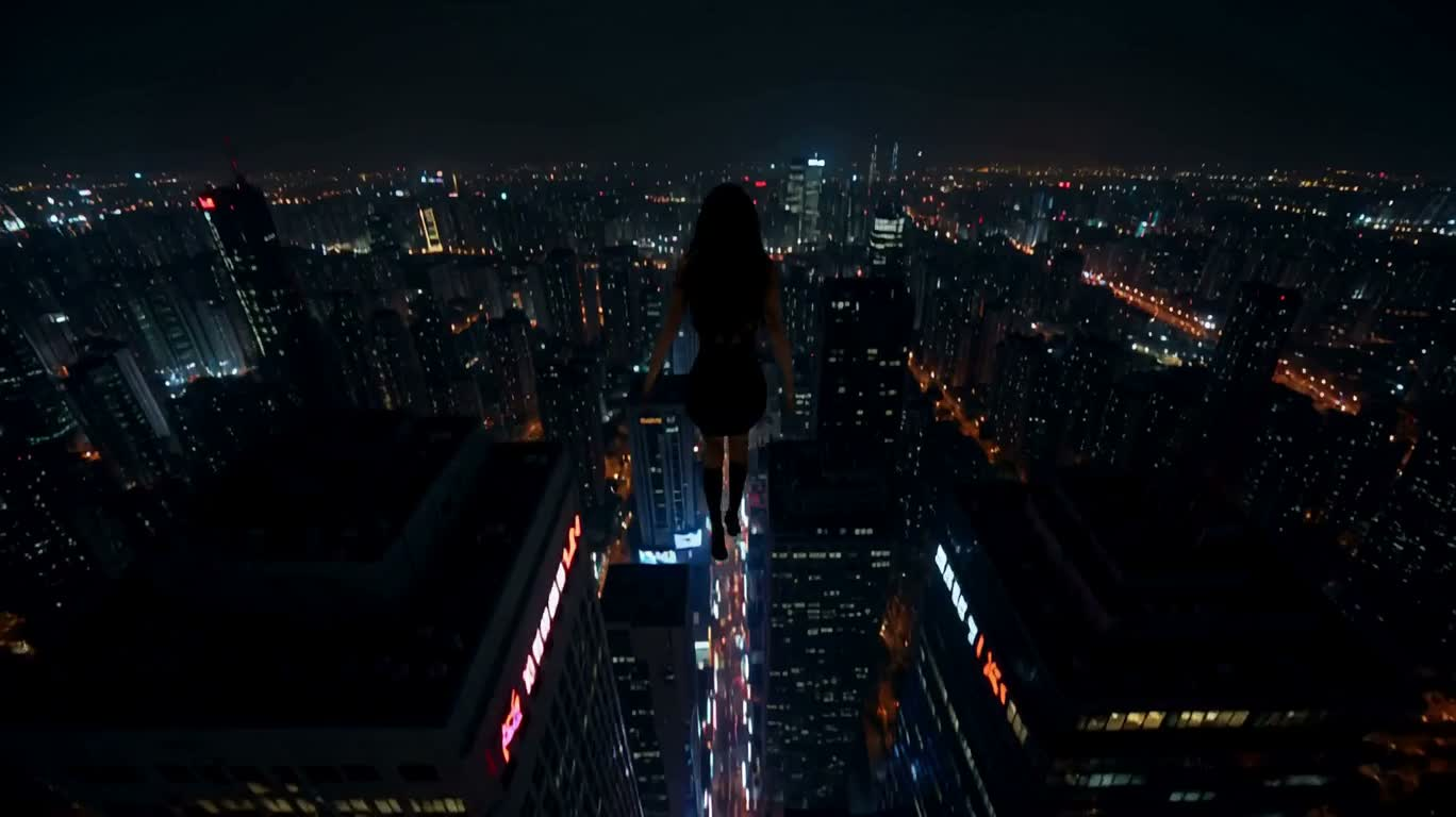ネオン都市のフリーフォール — AI video creation