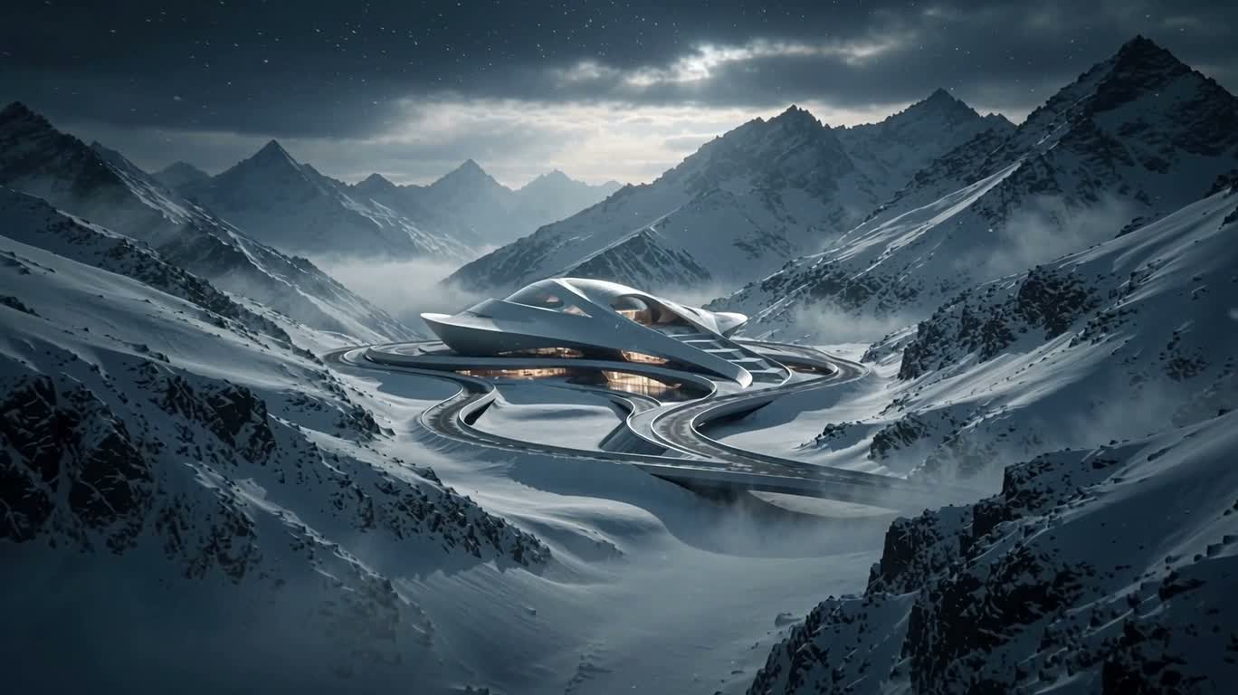 Future Architecture in a French Alpine Snowscape