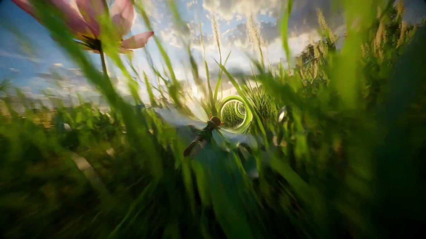 精灵微观草地极速飞行 — AI video creation