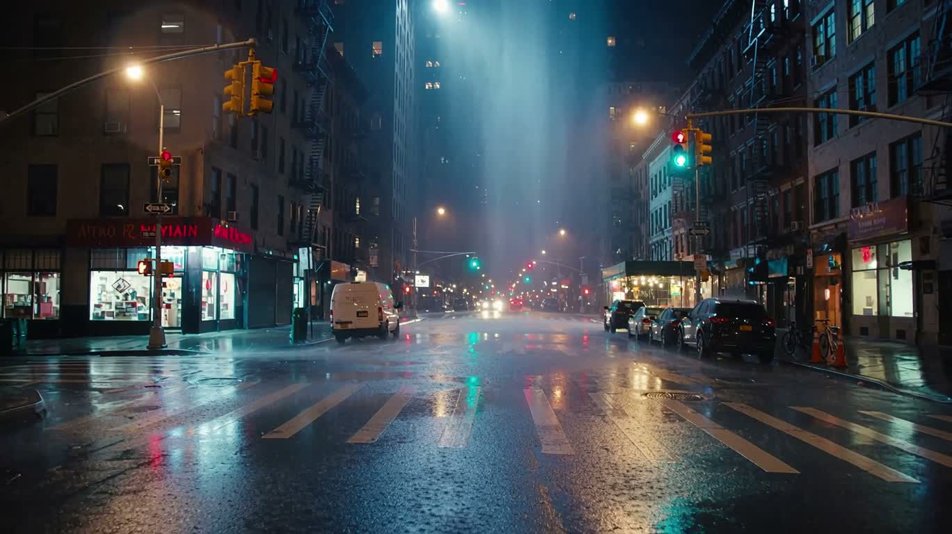 Pink Umbrella on a Rainy Night in New York