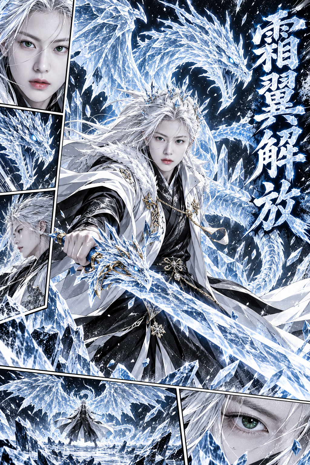 霜翼冰龙剑士原创漫画海报 — AI image creation