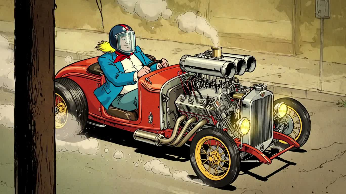 Comical Street Racer in a Retro Hot Rod