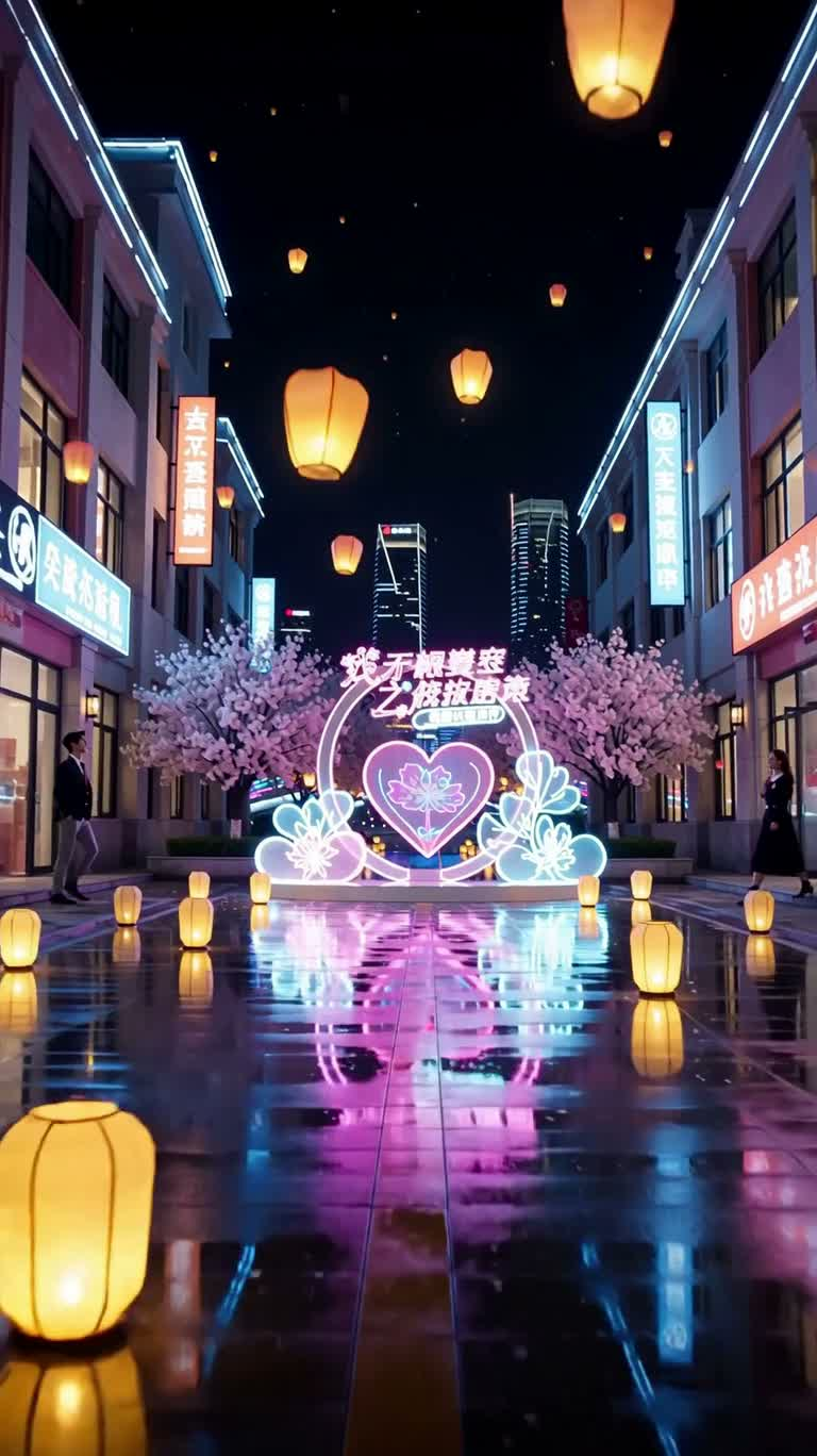 霓虹樱花下的烟火告白 — AI video creation