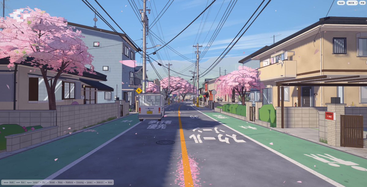 樱花季日本小镇可探索场景 — AI video creation