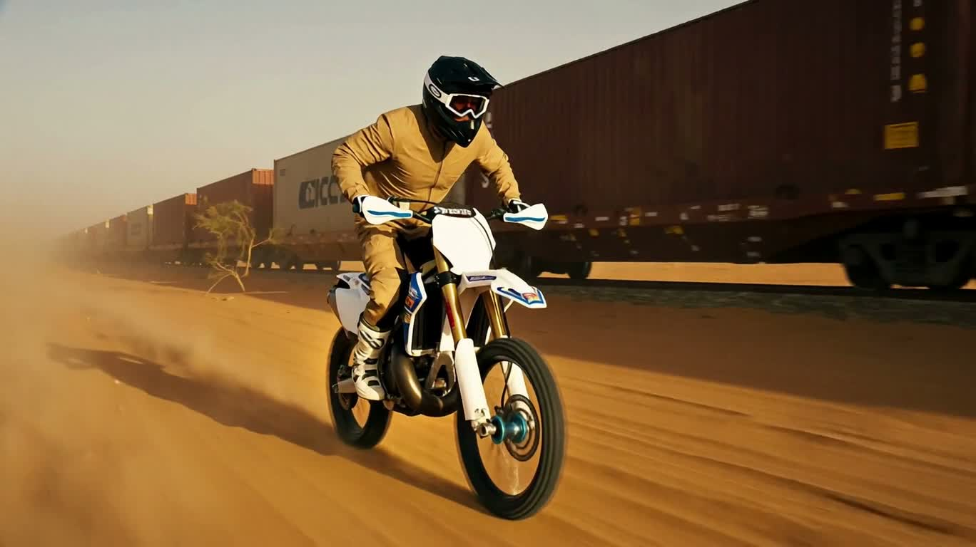 沙漠列车飞跃 — AI video creation
