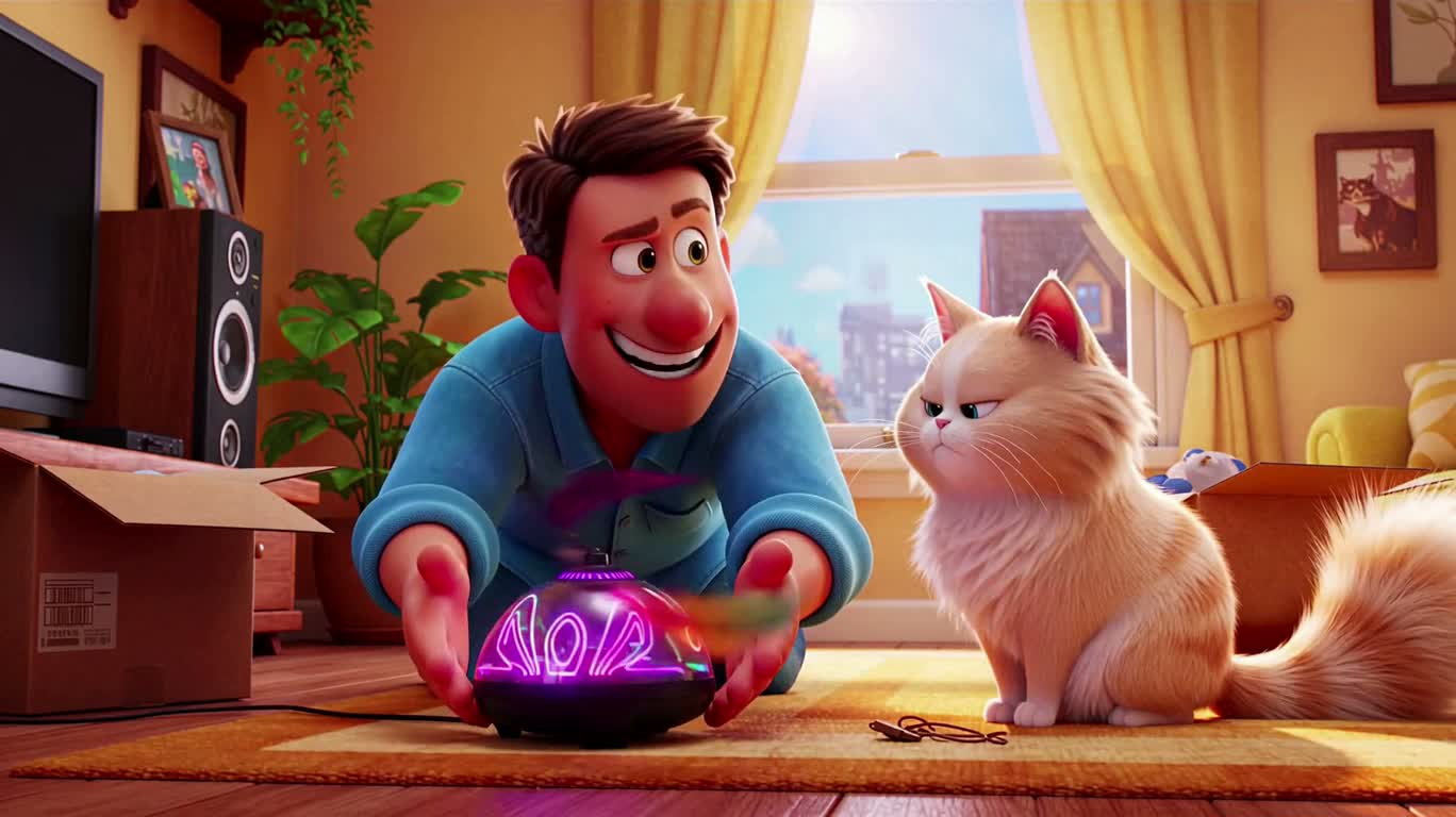 猫咪与高科技玩具的反差喜剧