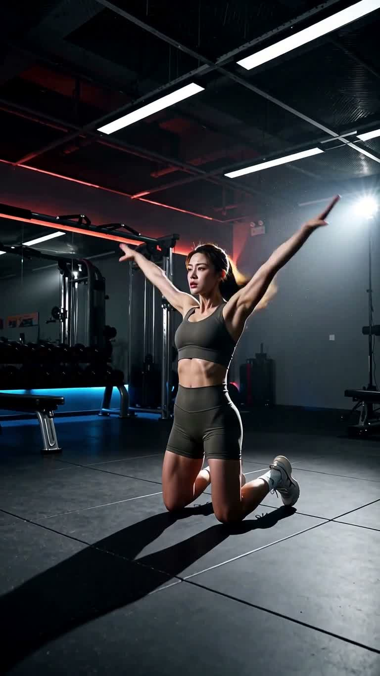 工业健身房训练剪辑 — AI video creation