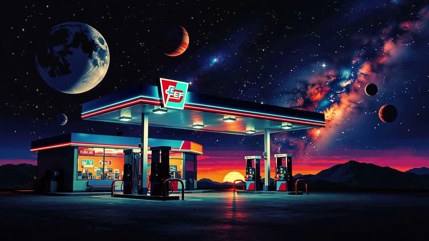霓虹夜幕下的太空加油站