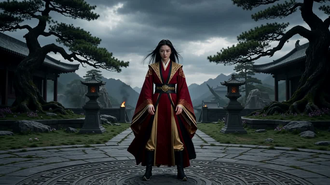 风暴庭院中的赤袍法师 — AI video creation