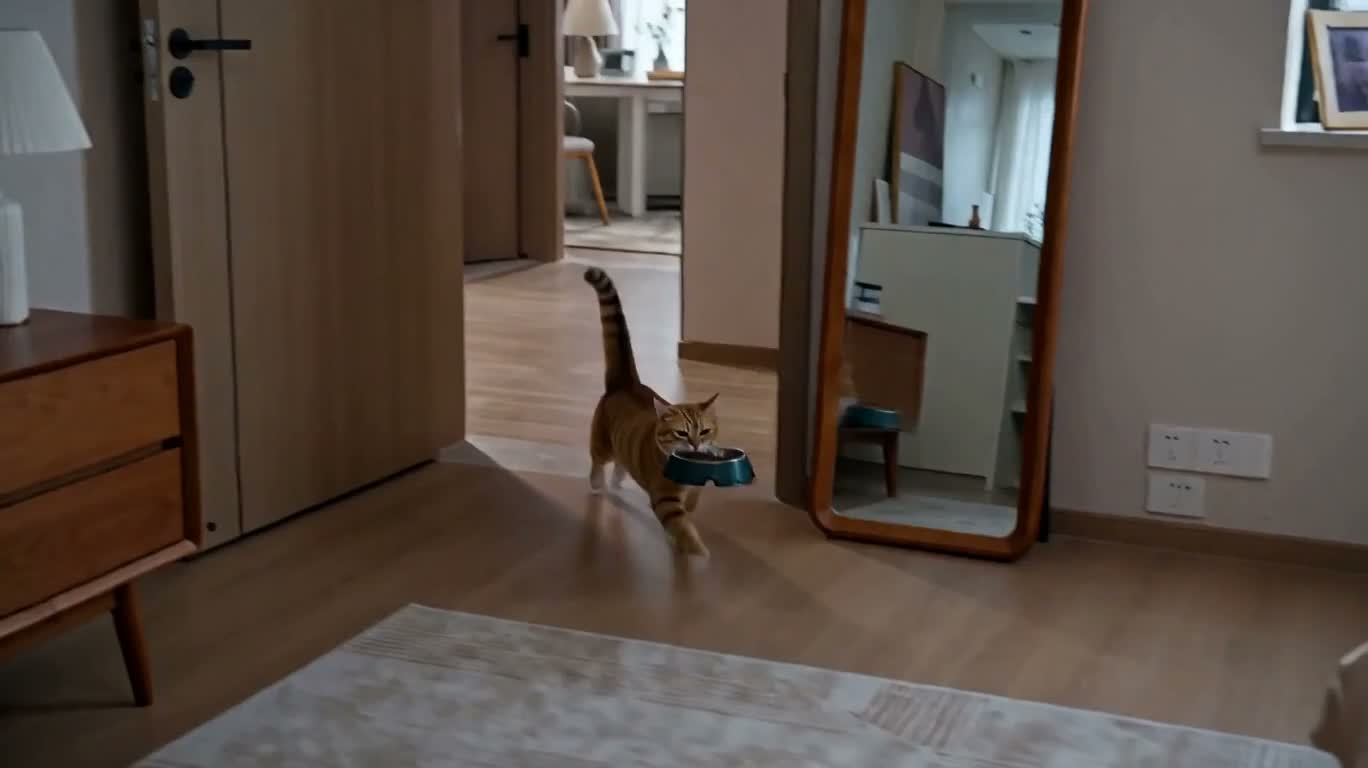 橘猫的早餐叫醒恶作剧 — AI video creation