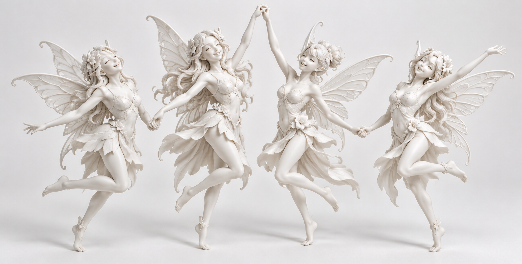 哑光质感白色仙子欢快共舞精致手办 — AI image creation