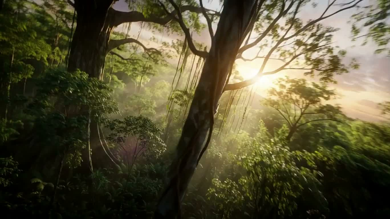 亚马逊雨林的无缝奇幻航拍 — AI video creation