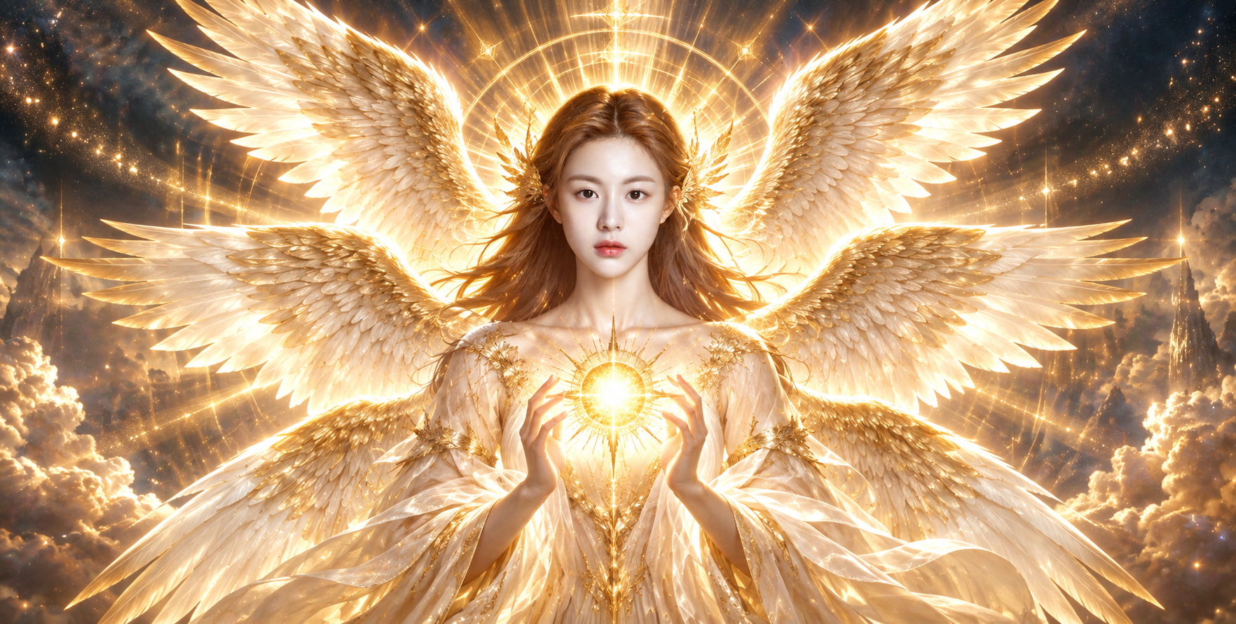 璀璨六翼天使与太阳化身的神圣光辉 — AI image creation