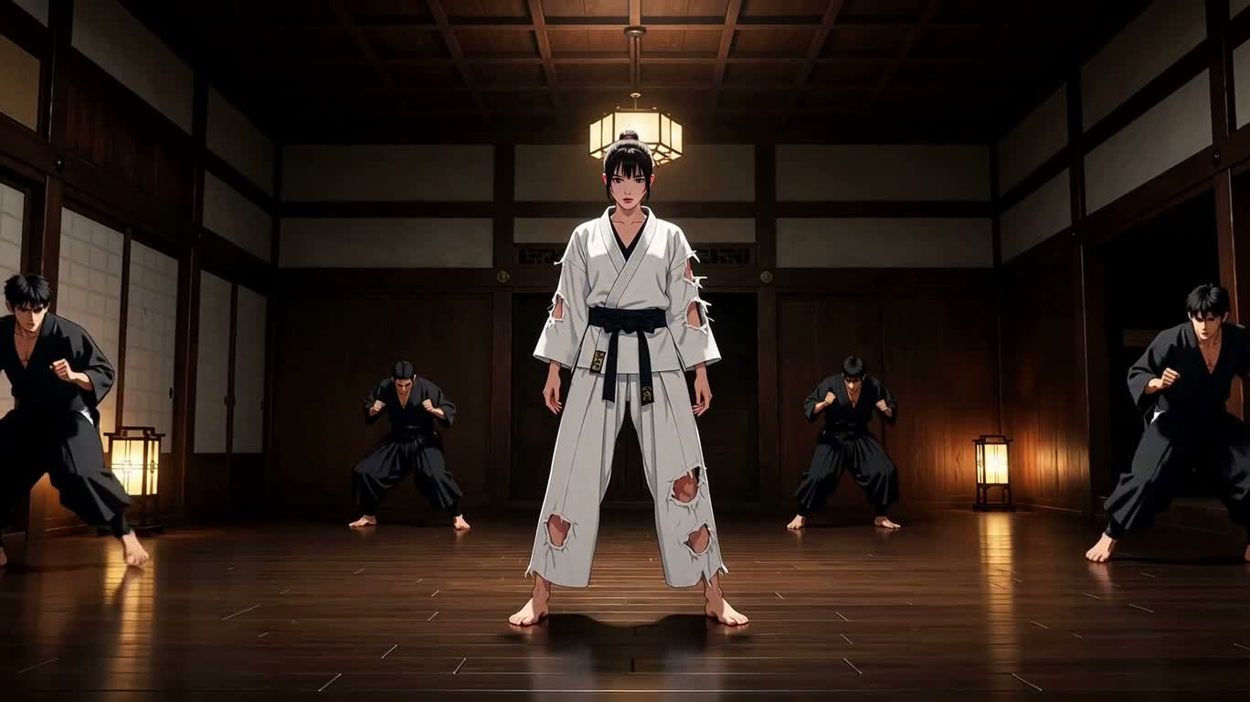 木造道场的旋风格斗 — AI video creation