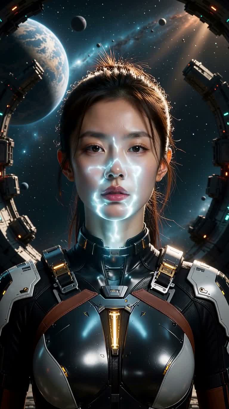 运动型成年女性时空跃迁飞行员肖像 — AI video creation