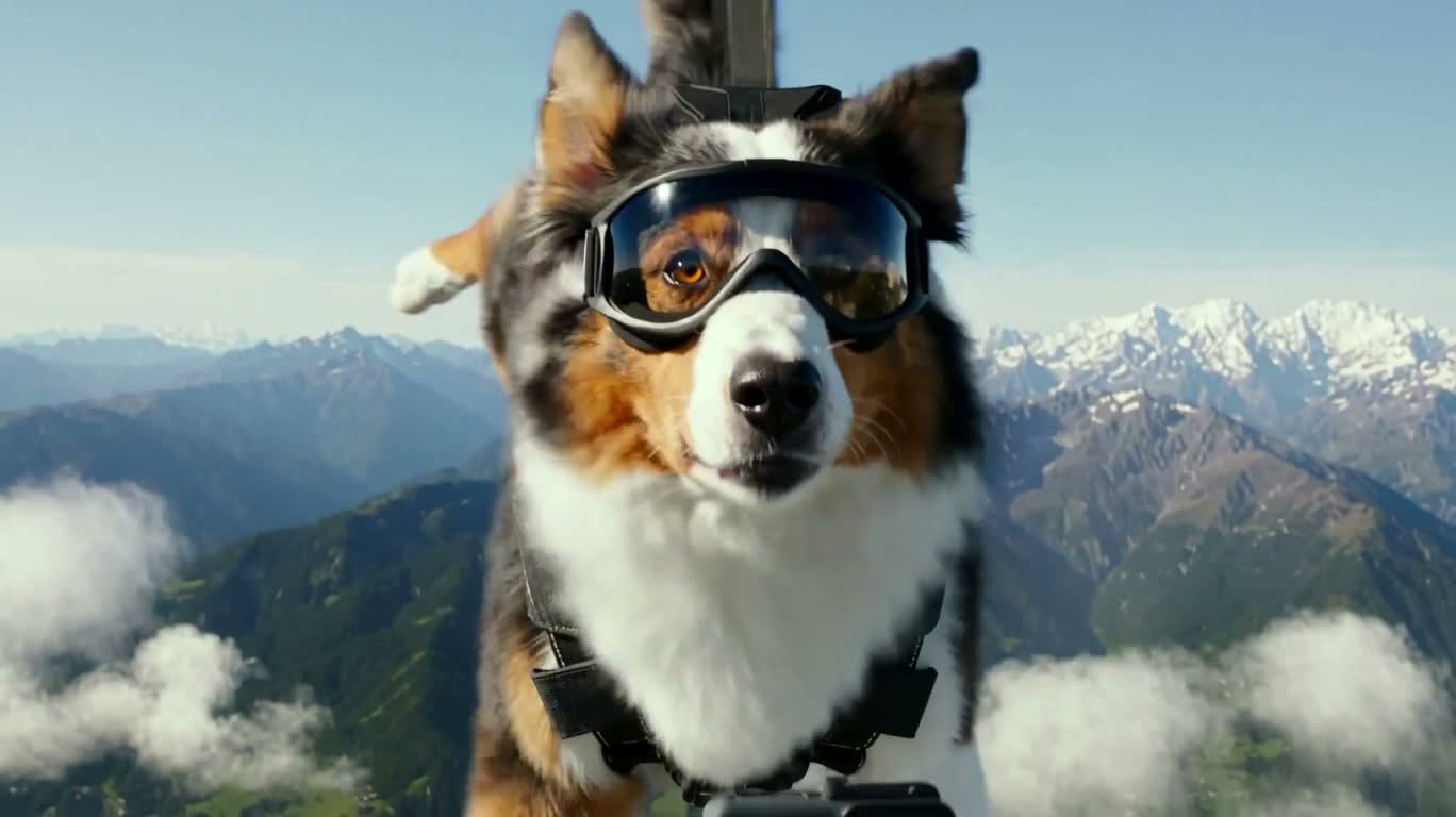 高空牧羊犬跳伞自拍 — AI video creation