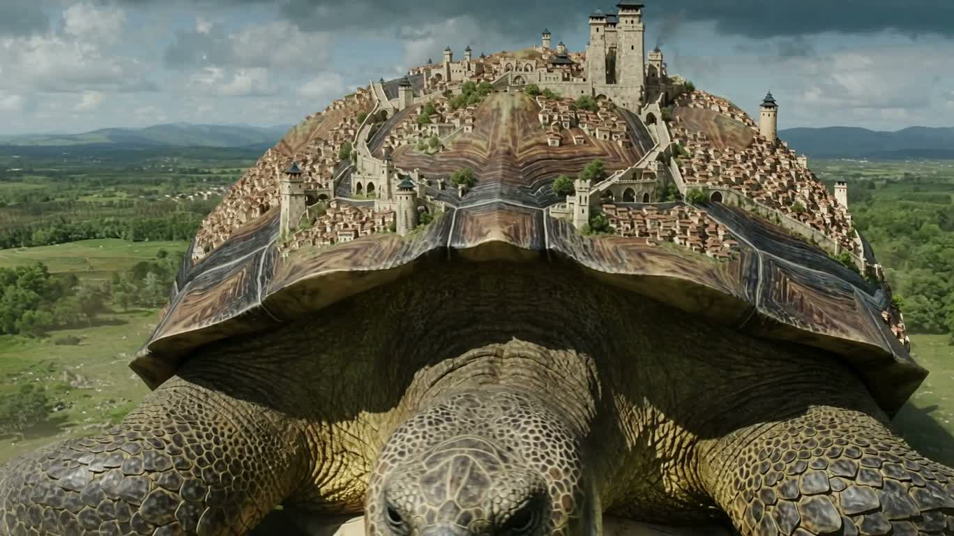 Ancient City-State on a Giant Turtle's Back — AI video creation