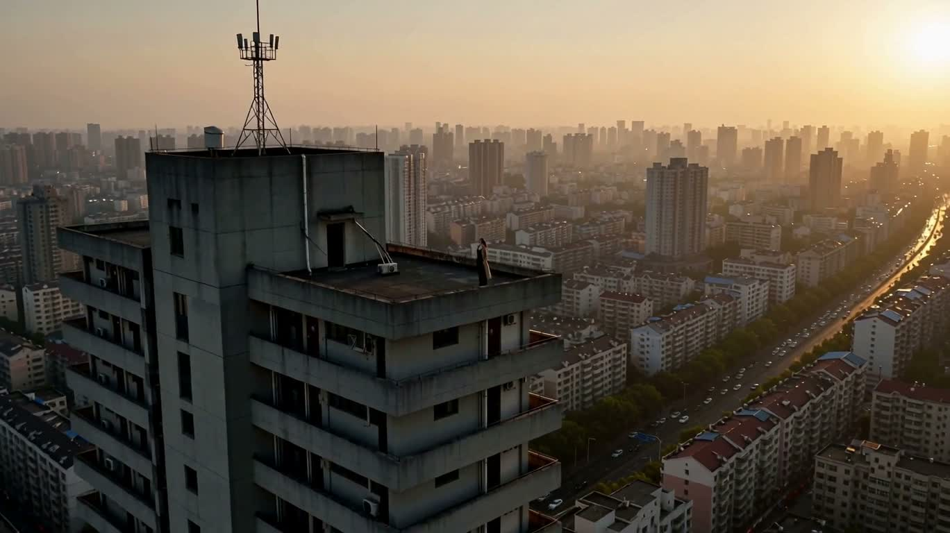 混凝土天台的日出俯降