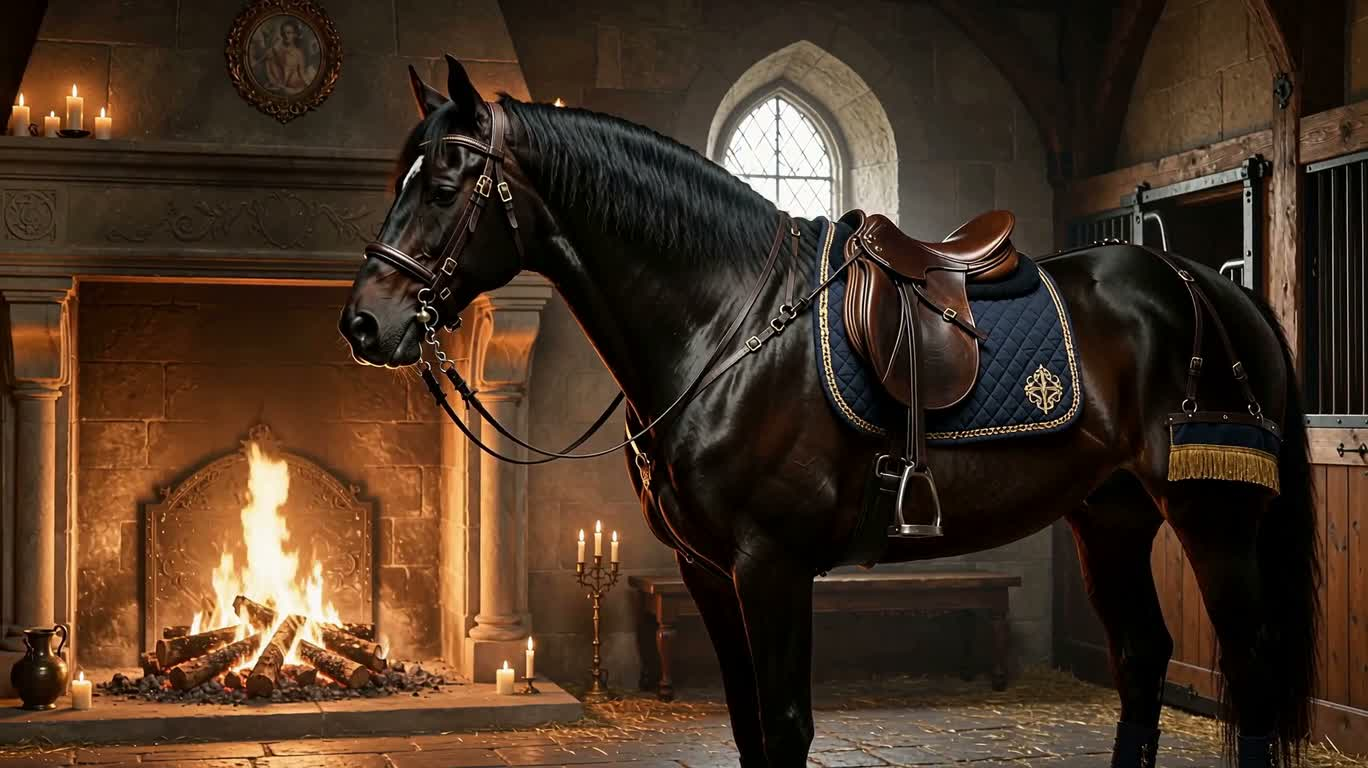 Black Steed Before the Fireplace — AI video creation