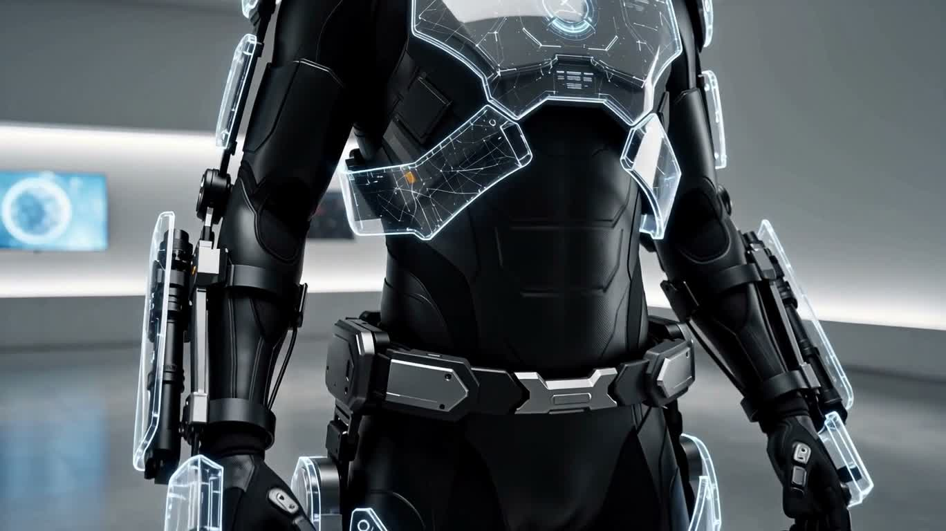 未来科技展厅中的全息外骨骼 — AI video creation