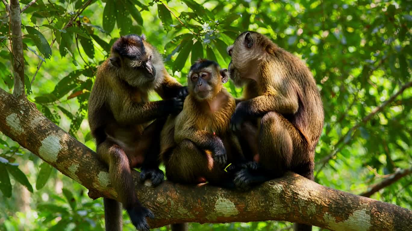 Khoảnh khắc âu yếm của linh trưởng trong rừng