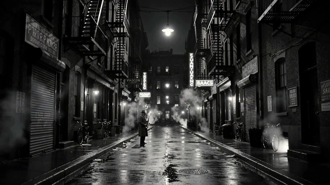 真夜中の雨路地のジャズソロ