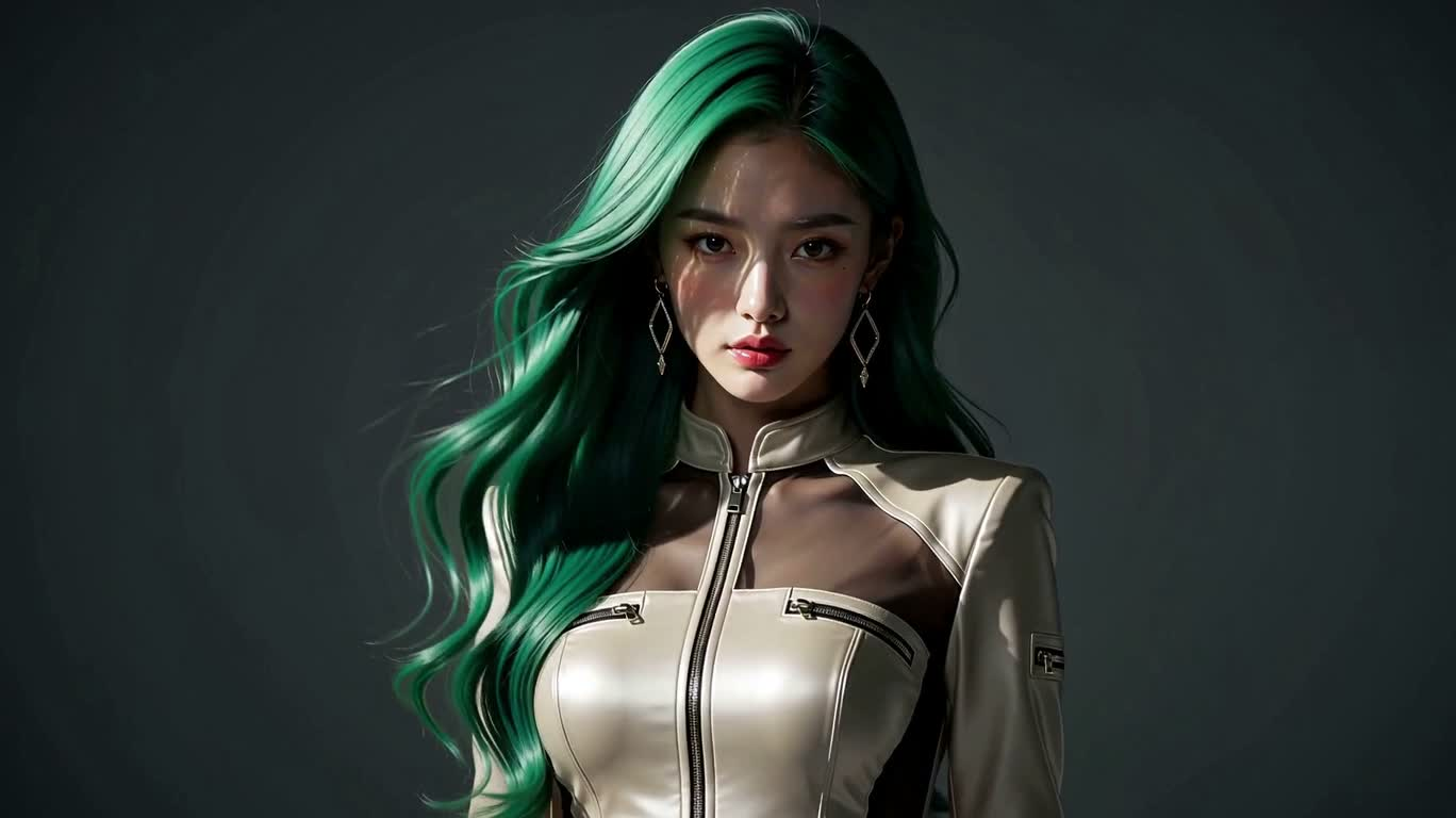 绿发风影:细腻动漫肖像 — AI video creation