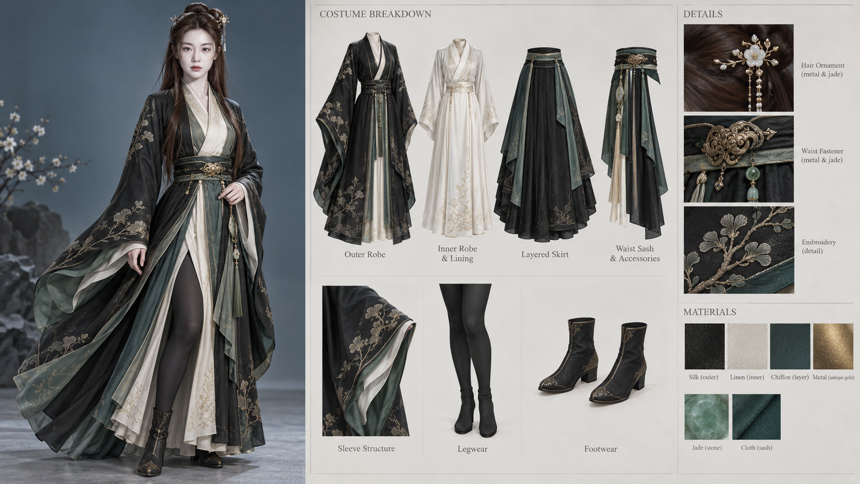 仙侠风成年角色3D服装拆解设计板 — AI image creation