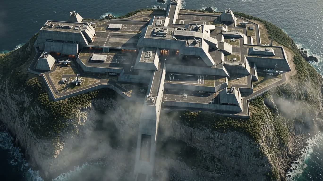 Sci-Fi Military Base on a Cliff Island