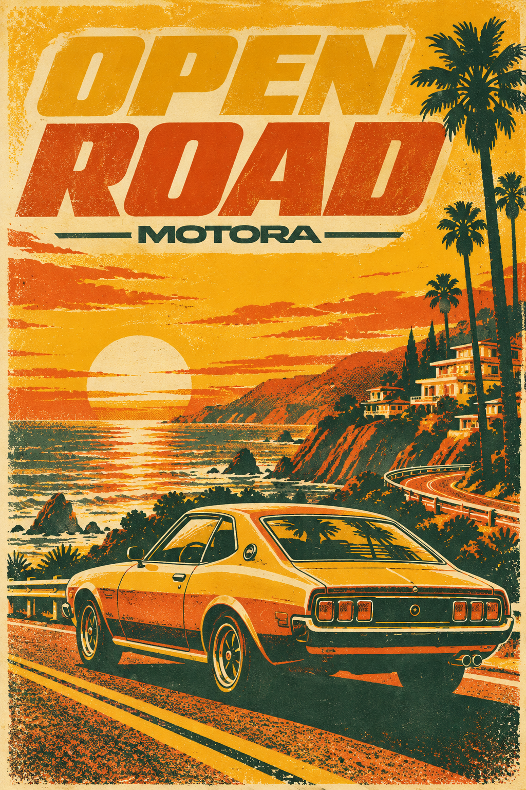 1970年代复古汽车旅行海报 — AI image creation