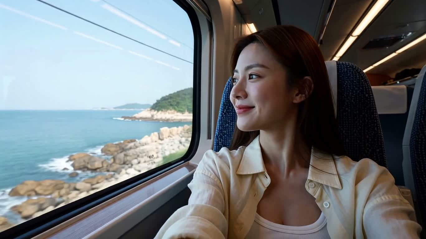 海岸列车到海滩之旅 — AI video creation
