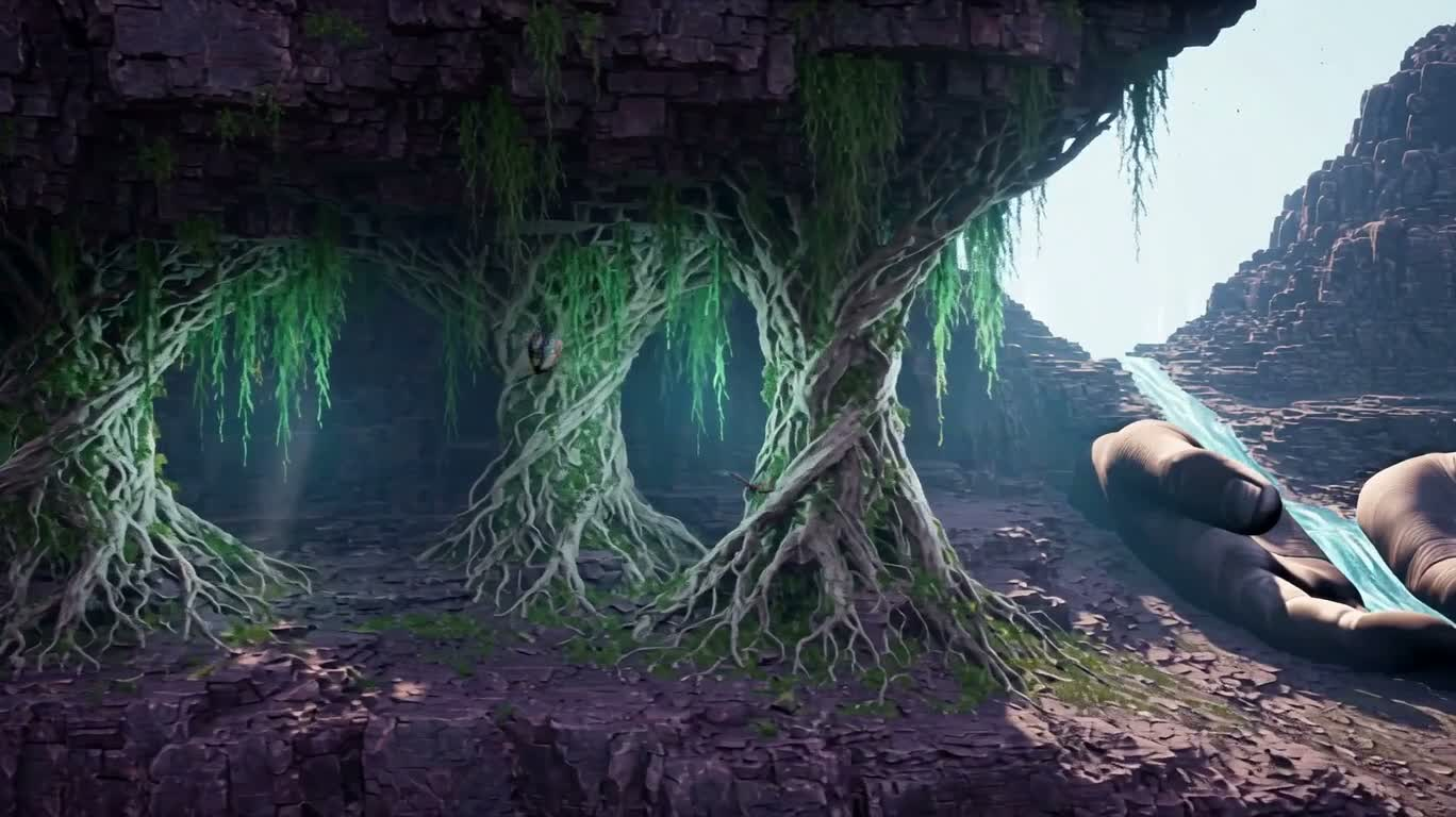 逆流光河与悬崖森林 — AI video creation