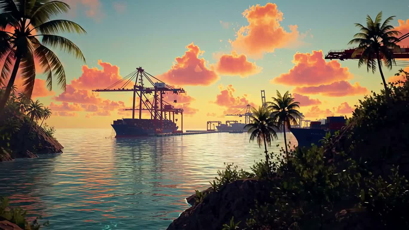 异宇宙港口的夏晨幻景 — AI video creation