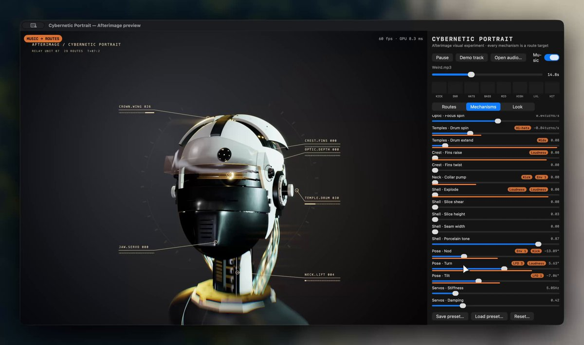 音乐可视化应用与3D机器人头模型 — AI video creation