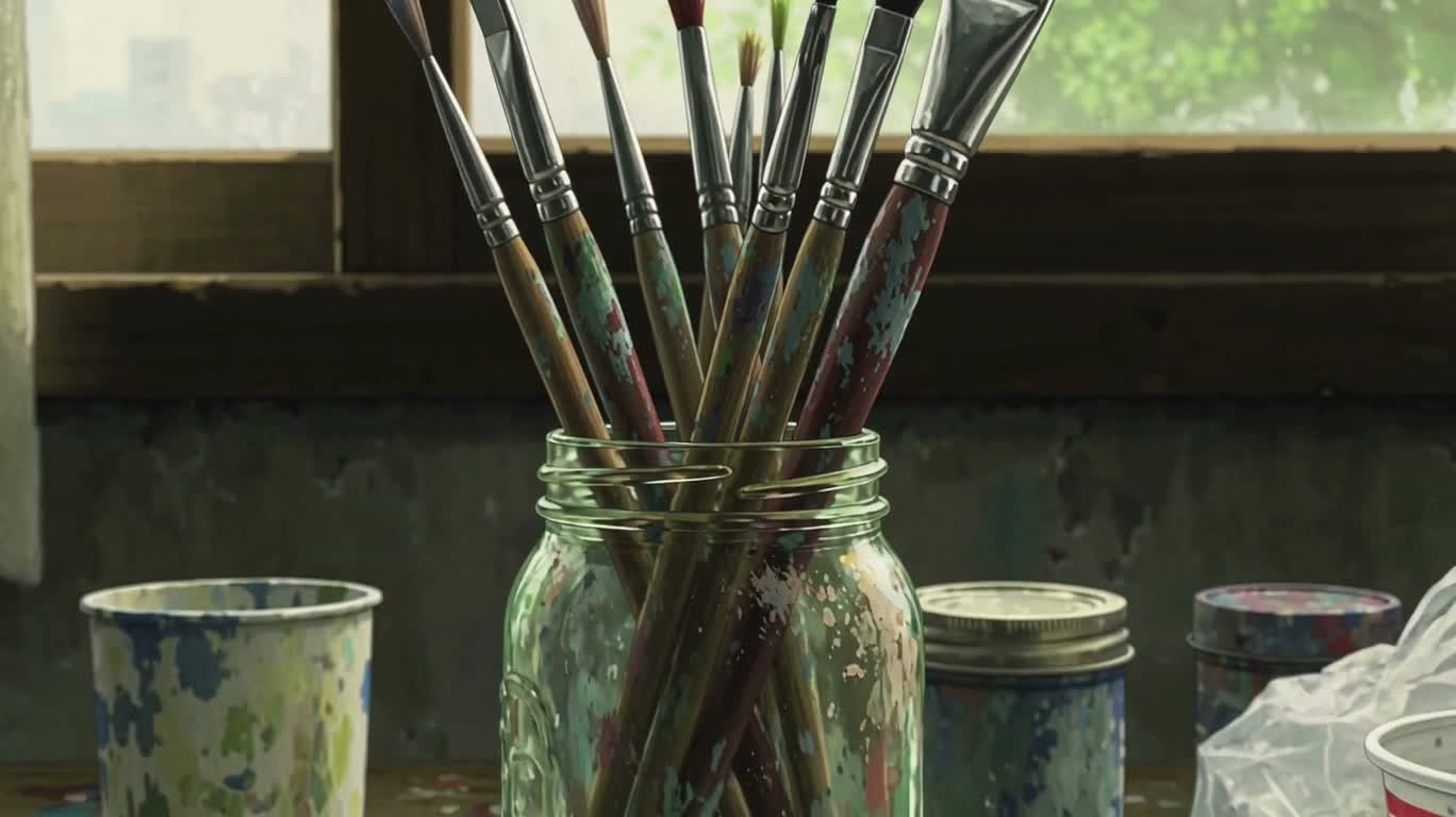 Light and Shadow Still Life in a Cluttered Art Studio