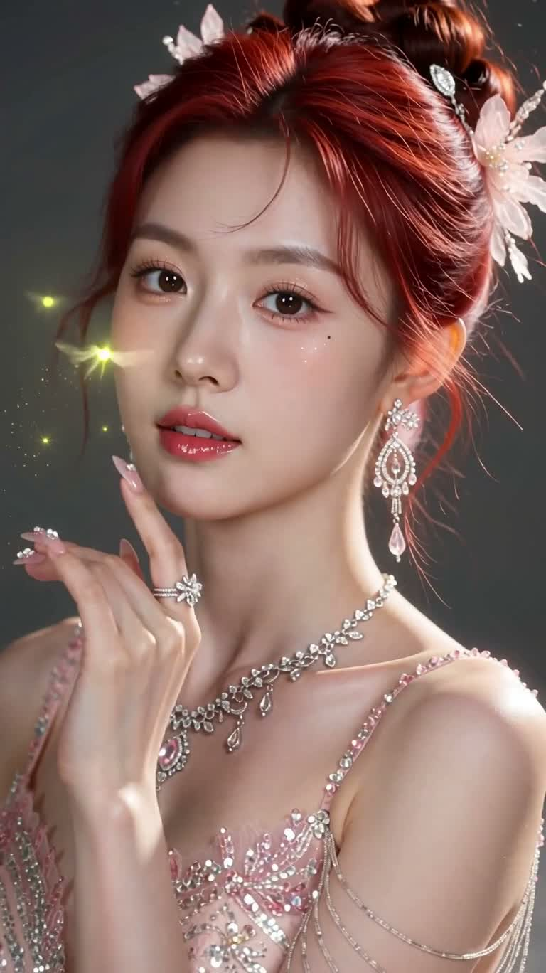 안개와 반딧불 속 붉은 머리 엘프의 초상