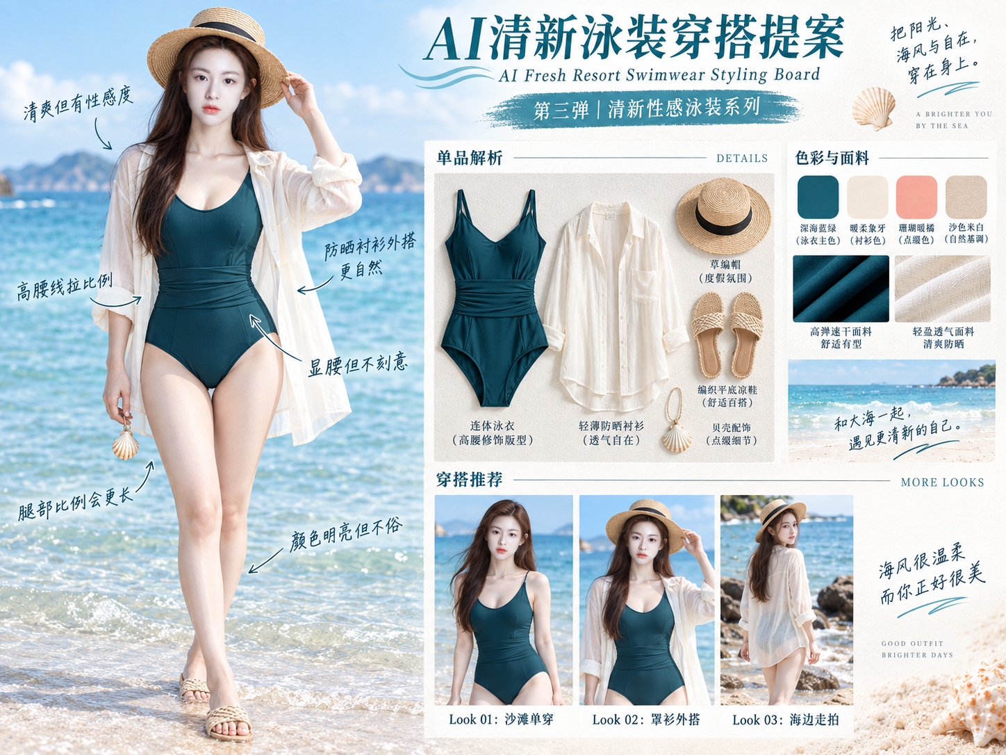 AI清新泳装穿搭提案板 — AI image creation