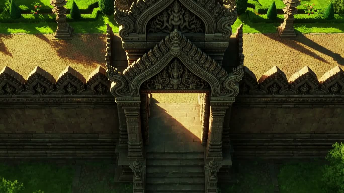 神圣花园中的古老神殿 — AI video creation