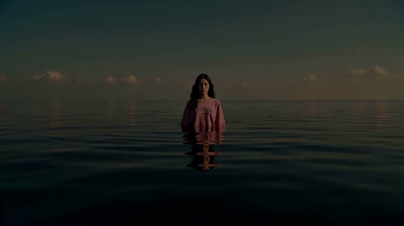 無限の海に映るピンクの姿 — AI video creation